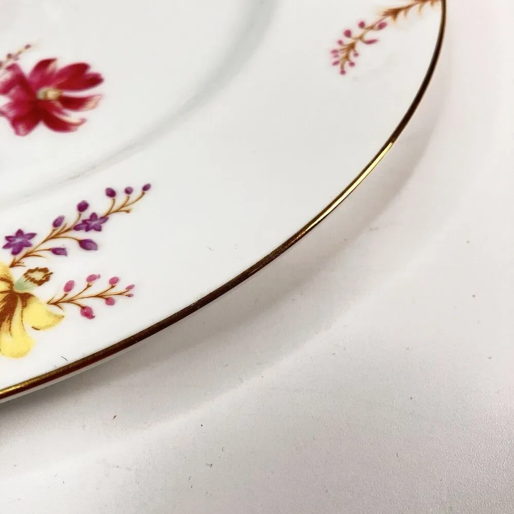 Vtg Set/2 Kent China Springfield Dinner Plates Grannycore Floral Gold Trim 10.5